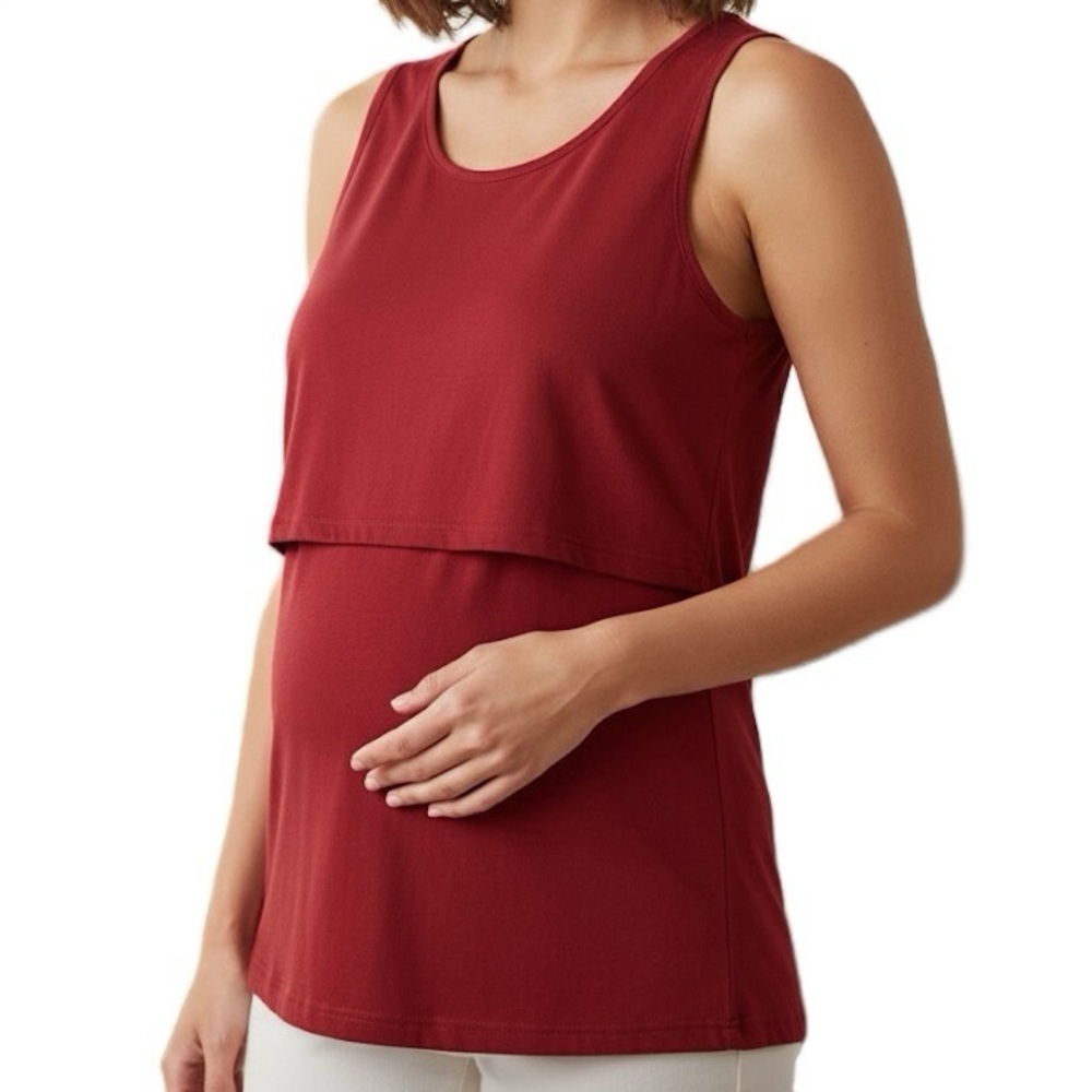 SMALLSHOW Wine Red Maternity Nursing Tank Top Layered Breastfeeding M NWOT‎